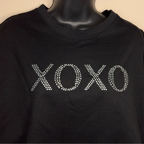 MEDIUM BLACK CROPPED STUDDED SWEATSHIRT LONG SLEEVE COMFORTABLE - Picture 6 of 9